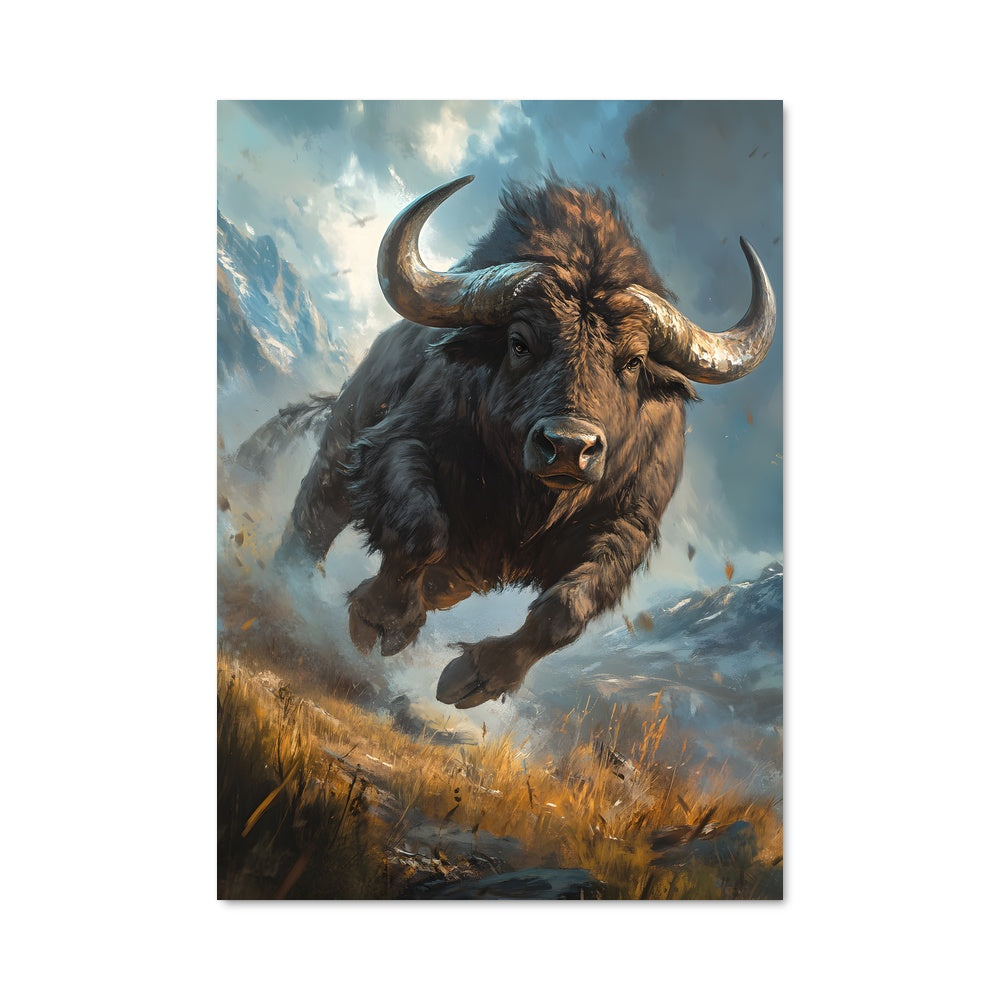Poster Bison en Course