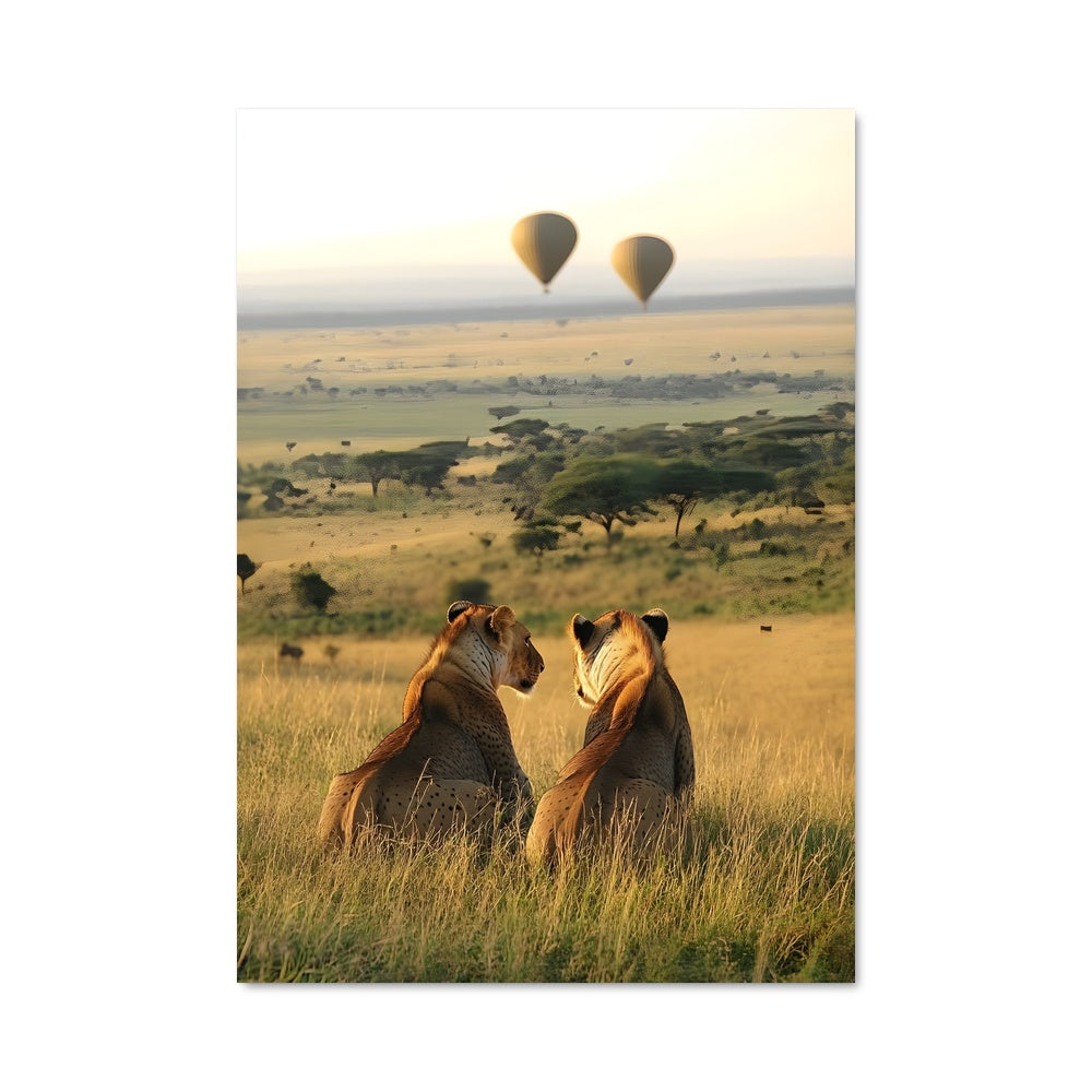 Poster Lions en Montgolfière