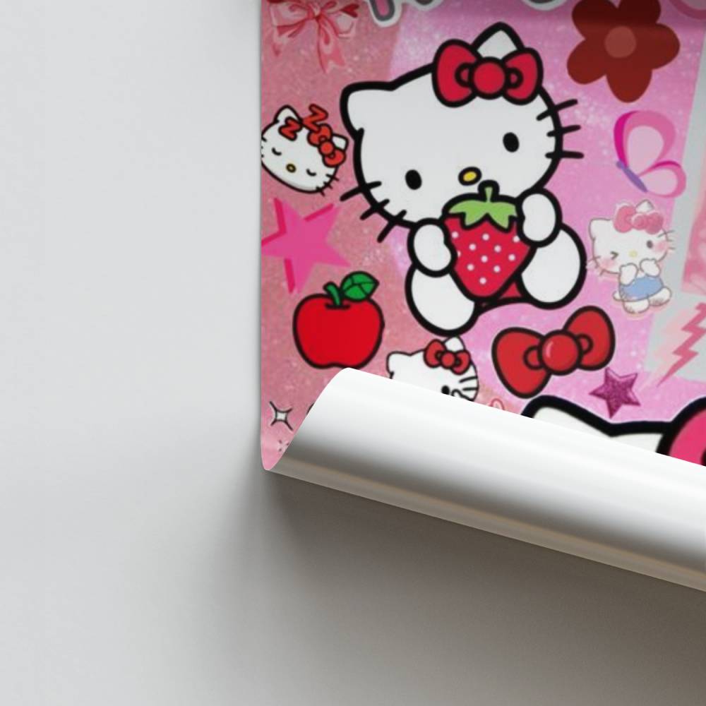 Poster Hello Kitty Fraises et Fleurs