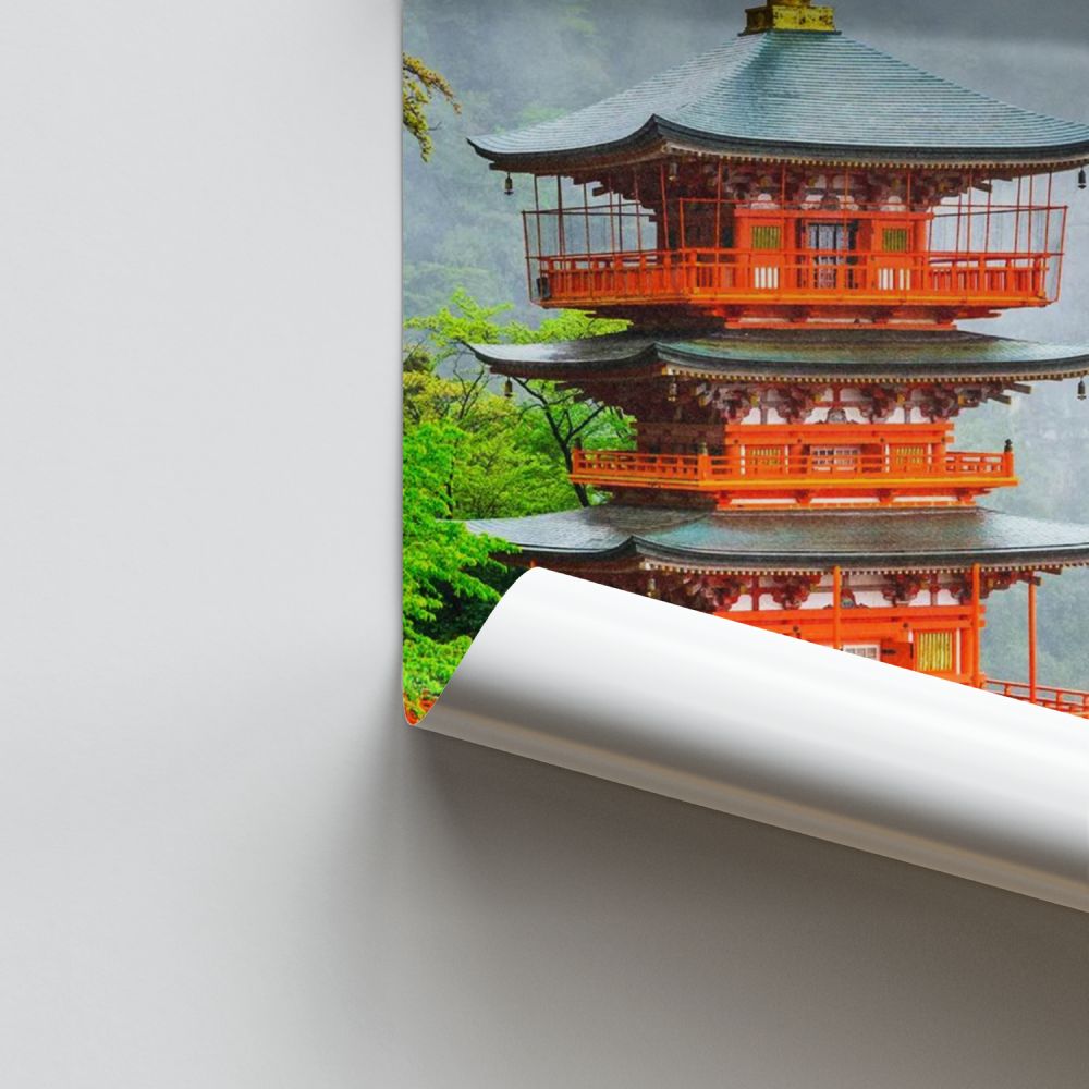Poster Japon Temple Cascade