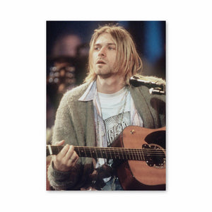 Poster Kurt Cobain Avec Guitare - Impression Artistique Sur Carton 40x30 Cm - Décoration Murale Pour Salon, Chambre