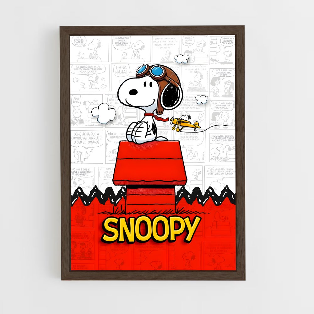 snoopy-3 cadre Bois foncé