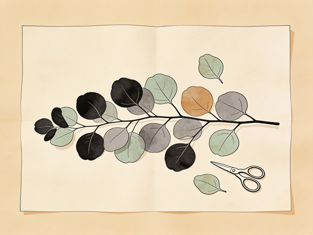 Affiche botanique : planche d'herbier d'eucalyptus dessinée à l'encre sur papier beige