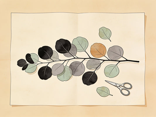 Affiche botanique : planche d'herbier d'eucalyptus dessinée à l'encre sur papier beige