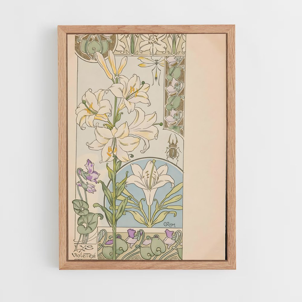 ap-art nouveau florals-10 cadre Bois clair