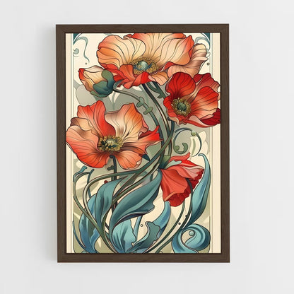 ap-art nouveau florals-9 cadre Bois foncé
