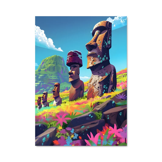 Poster Moai en Fleurs