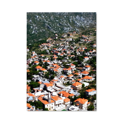 Poster Village en Rouge et Blanc
