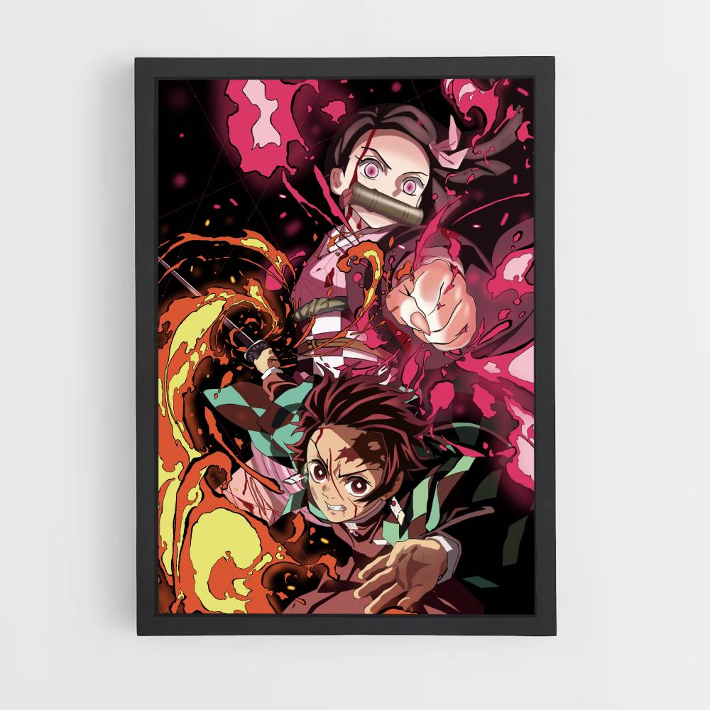 Poster Tanjiro Nezuko Attaque